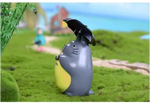 Süße Totoro Miniaturfigur mit Regenschirm für die DIY Garten Landschaftsdekoration