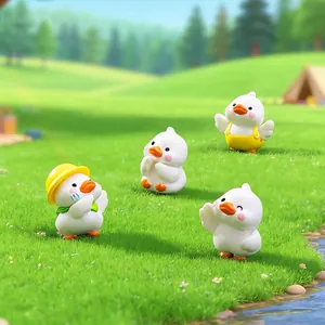 Miniature white duck figurines in various poses for cute micro landscape garden decoration