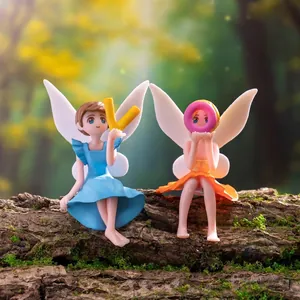 Pair of cute PVC flower fairy figurines for garden or car dashboard decoration