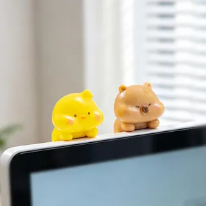 Adorable capybara and chick miniature figurines for computer monitor and desktop decoration