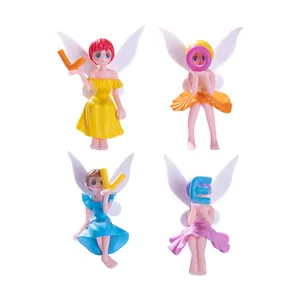 Set of 4 miniature flower fairy figurines with LOVE letters for car dashboard decor