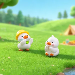 Pair of adorable miniature white duck figurines for garden DIY micro-landscaping decor