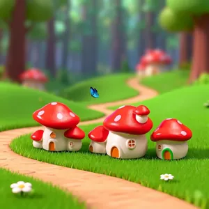 Set of 3 miniature red mushroom houses for micro-landscape gardening DIY decor accessories