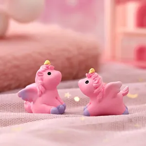 Cute miniature pink resin unicorn figurines for fairy garden decor and micro landscape ornaments