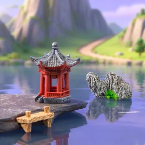 Miniature traditional Chinese pavilion and rockery stone for bonsai DIY garden decor