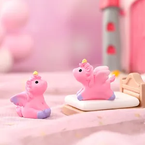 Miniature pink resin unicorn figurines for fairy garden landscape decoration