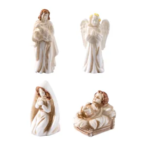 Set of four miniature resin nativity scene figurines for dollhouse and desktop decoration.