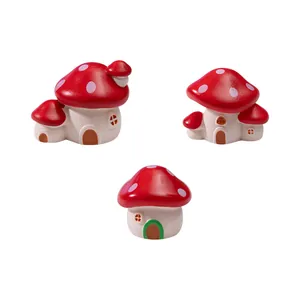 Set of 3 mini mushroom house figurines for micro landscape fairy garden DIY decor