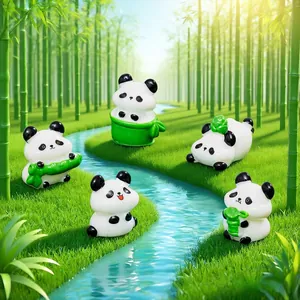 Set di 5 graziose figurine di panda in miniatura per giardini fatati e decorazioni.