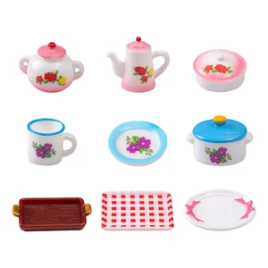 Vintage miniature floral ceramic teapot and cup set for dollhouse accessories