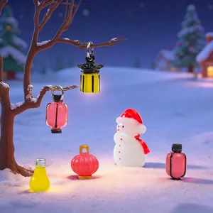 Miniature luminous Chinese palace lanterns and snowman accessories for DIY landscape decor