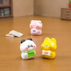Miniature cartoon animal figurines set of pig panda bunny for micro landscape decor