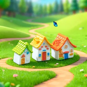 Mini-maisons de campagne en résine et papillon pour décoration de jardin DIY créatif.