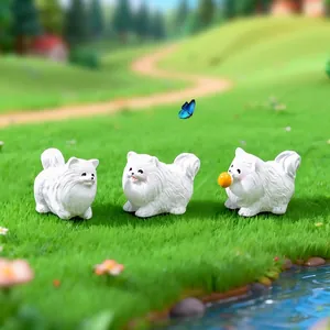 Set van 3 schattige miniatuur Pommerse hondjes figuren voor sprookjestuinen decor
