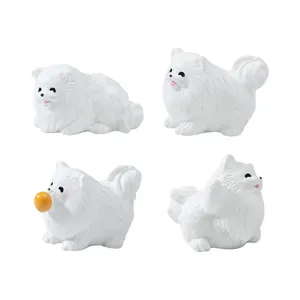 Set van 4 schattige witte Pomeriaan hondbeeldjes voor mini-microlandschap DIY decoratie