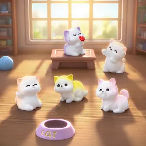 Cute Resin Cat Figurine Mini Cat Statue For Micro Landscape Dollhouse DIY Accessories Desktop Ornament Bow Cat Miniature Gift