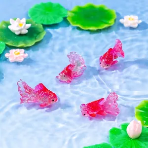 Transparante Roze Hars Gelukkige Goudvis Miniaturen Voor Aquarium Vijver Micro Landschap DIY Decor Desktop Kleine Ornamenten