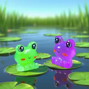 Cute glow-in-the-dark mini frog figurines on lily pads for DIY garden decoration
