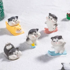Set de 5 figuritas de gatos esquiadores en miniatura para decoración de micro paisajes DIY