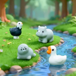 Adorable miniature resin animal figurines set for DIY landscape and creative desktop decor