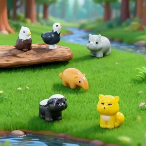 Creative miniature cute animal figurines set for DIY dollhouse and car desk decor