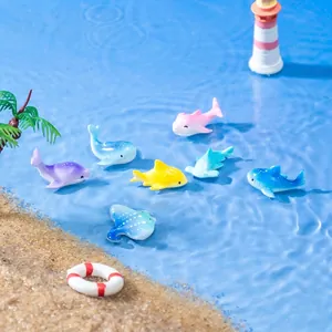 Cute mini dolphin and shark figurines set for aquarium landscaping and DIY micro decor.