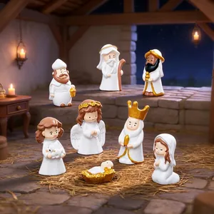 Q-Versie Kerststal Hars Beeldjes Miniatuur Jezus Geboorte Scène Mini Figuren Kerst Desktop Decoratie DIY Poppenhuis Accessoires