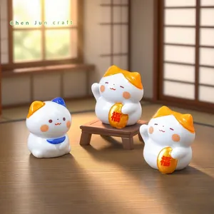 Japanese Lucky Cat Micro Landscape Resin Figurine Cute Miniature Cat Ornament For Car Desktop DIY Decoration