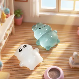 Noctilucent lying flat panda and bear animal figurines for DIY micro landscape dollhouse