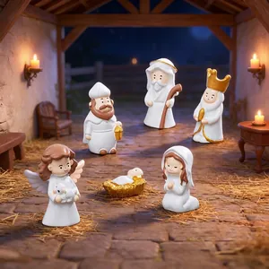 Miniatuur hars kerststal figuren voor kerst poppenhuis DIY decoratie accessoires