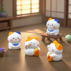Set of 4 miniature Japanese lucky cat figurines for cute desk and car decoration