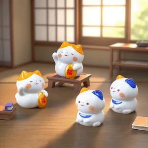 Cute Japanese lucky cat figurines for micro landscape and desktop decor