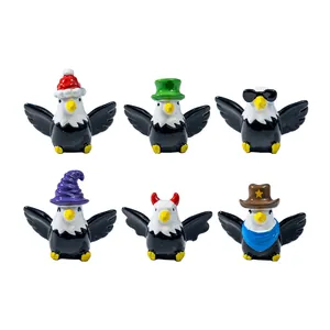 Set of six miniature bald eagle figurines with holiday and character themed outfits