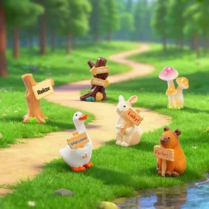 Miniatur Landschaft Simulation Tierfiguren Kreative Harz Ente Hase Wasserschwein Hält Schilder Mikro Garten Schreibtisch Deko