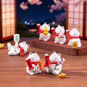 Creative Cute Lucky Cat Micro Landscape Mini Figurine PVC Injection Molding Cartoon Dollhouse Tabletop Decoration Home Decor