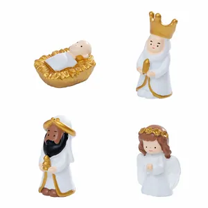Set van 4 schattige miniatuurharsfiguren voor kerststal DIY poppenhuisdecoratie