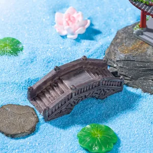Detailed miniature retro wooden bridge for DIY fairy garden landscape decorations.