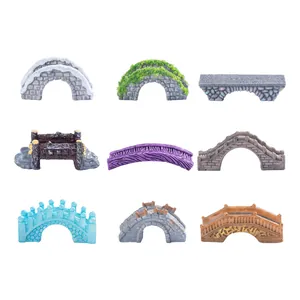 Assorted set of 9 miniature stone and wooden bridges for fairy garden landscape DIY decor