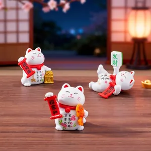 Creative lucky cat figurines set for DIY dollhouse and desktop micro-landscape decor