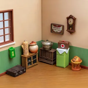 Retro 1980s style miniature Chinese furniture set for dollhouse DIY decoration