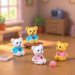 Mini Resin Teddy Bear Figurines Cartoon Micro Landscape Decor Dollhouse DIY Accessories Small Heart Sweater Bear Ornaments