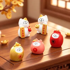 Set of 5 cute miniature lucky cat figurines for DIY micro landscape and car decor