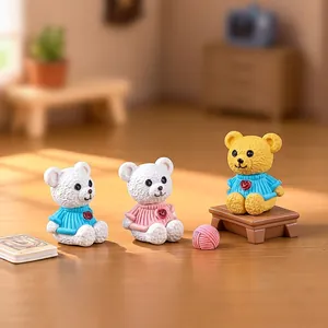 Set of three miniature resin teddy bear figurines for DIY dollhouse fairy garden decor