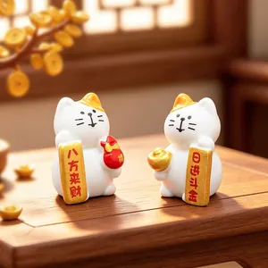 Cute miniature Maneki-neko lucky cat figurine set for desktop and car dashboard decoration