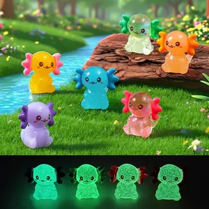 Luminous Axolotl Resin Ornaments Sitting Miniature Figurine Glow In The Dark Micro Landscape Fairy Garden Desktop Decor Accessory