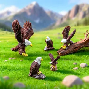 Set di 5 figurine di aquila calva in miniatura in resina per paesaggio e decorazioni DIY