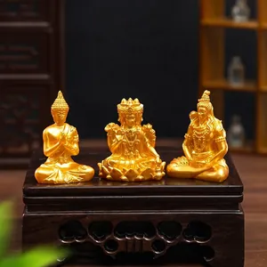 Golden Southeast Asian Buddha Shiva Figurine Mini Resin Sculpture Dollhouse DIY Micro Landscape Desktop Decoration Accessories Retro Religious Ornament Gift