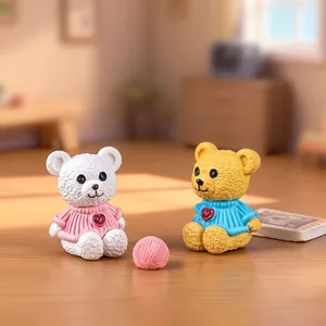 Cute miniature resin teddy bear figurines for dollhouse DIY decor accessories set