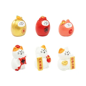 Set of 6 cute miniature lucky cat figurines for micro landscape and desktop decor.