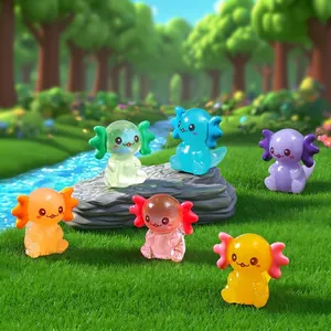 Set of 6 colorful luminous resin axolotl figurines for miniature fairy garden decor